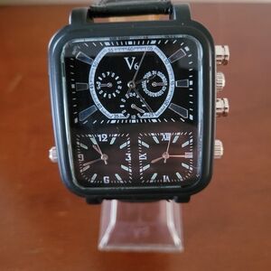 Brand New Men's Black V6 Triple Time Zone Fashion Watch